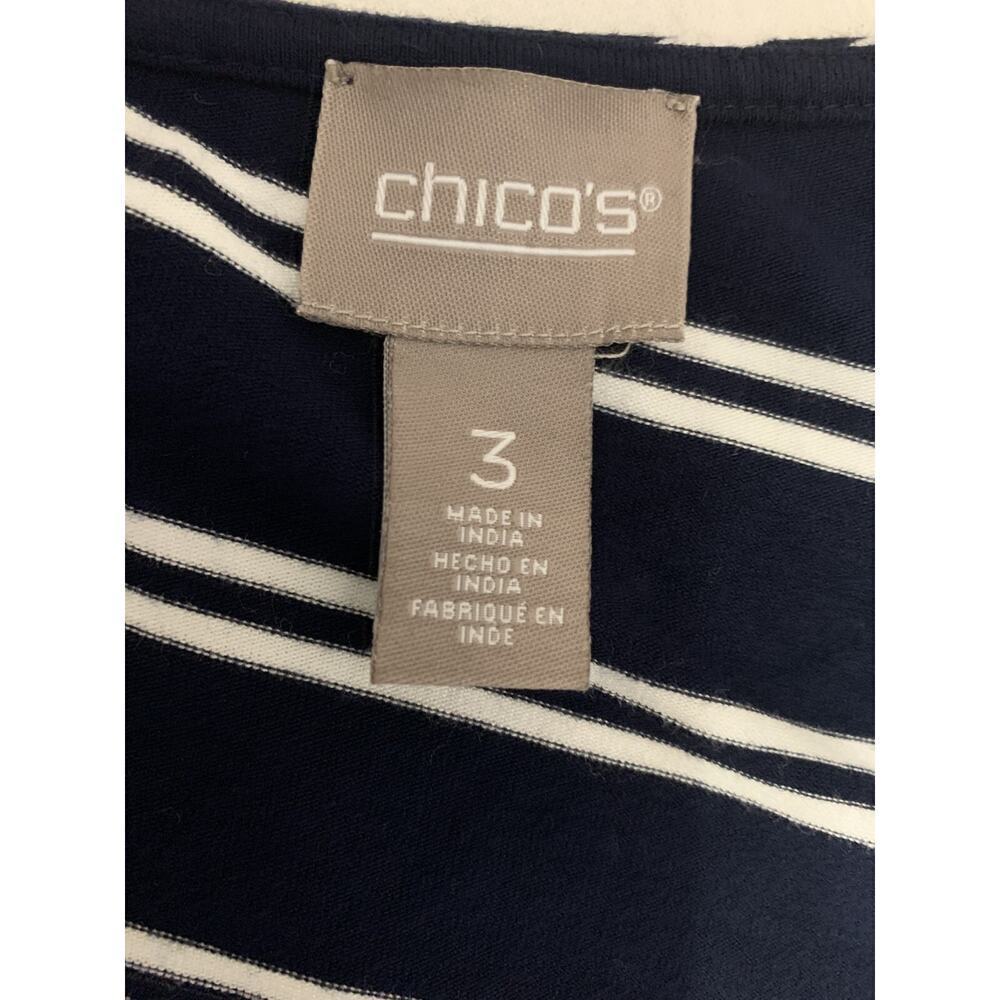 Chico's Striped Shift Dress Womens 3 (L) Navy White Asymmetrical Sleeveless - Picture 5 of 7